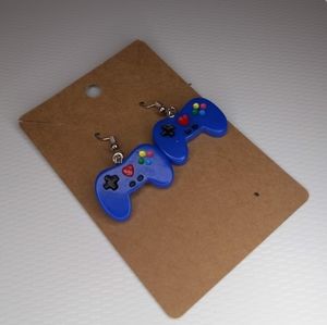Blue game controller earring